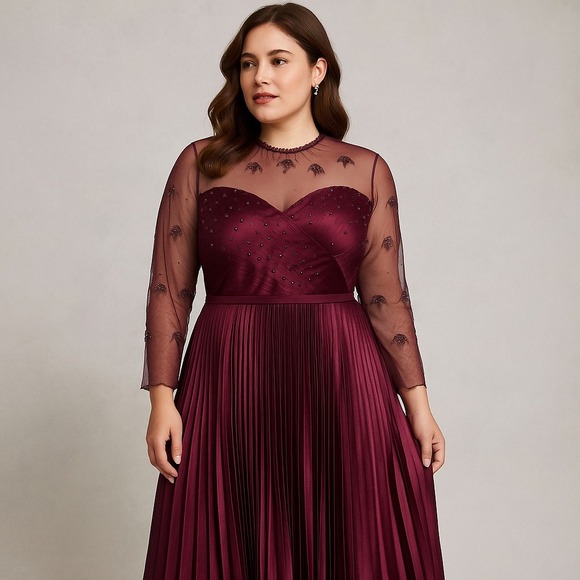 Ted Baker London Dresses & Skirts - Ted Baker 4/L‎ Limited Edition Purple Pleated Formal Gown Beaded Long Sleeve